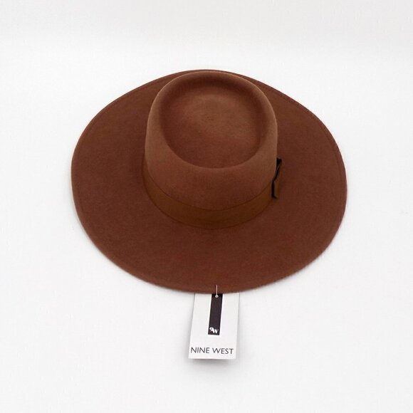 Nine West Western Hat Wool Felt Floppy Brown Pecan Grosgrain Trim Bohemian - Picture 3 of 7